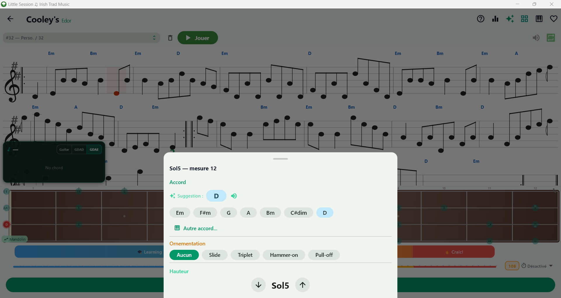 Éditeur d'accords et ornementations