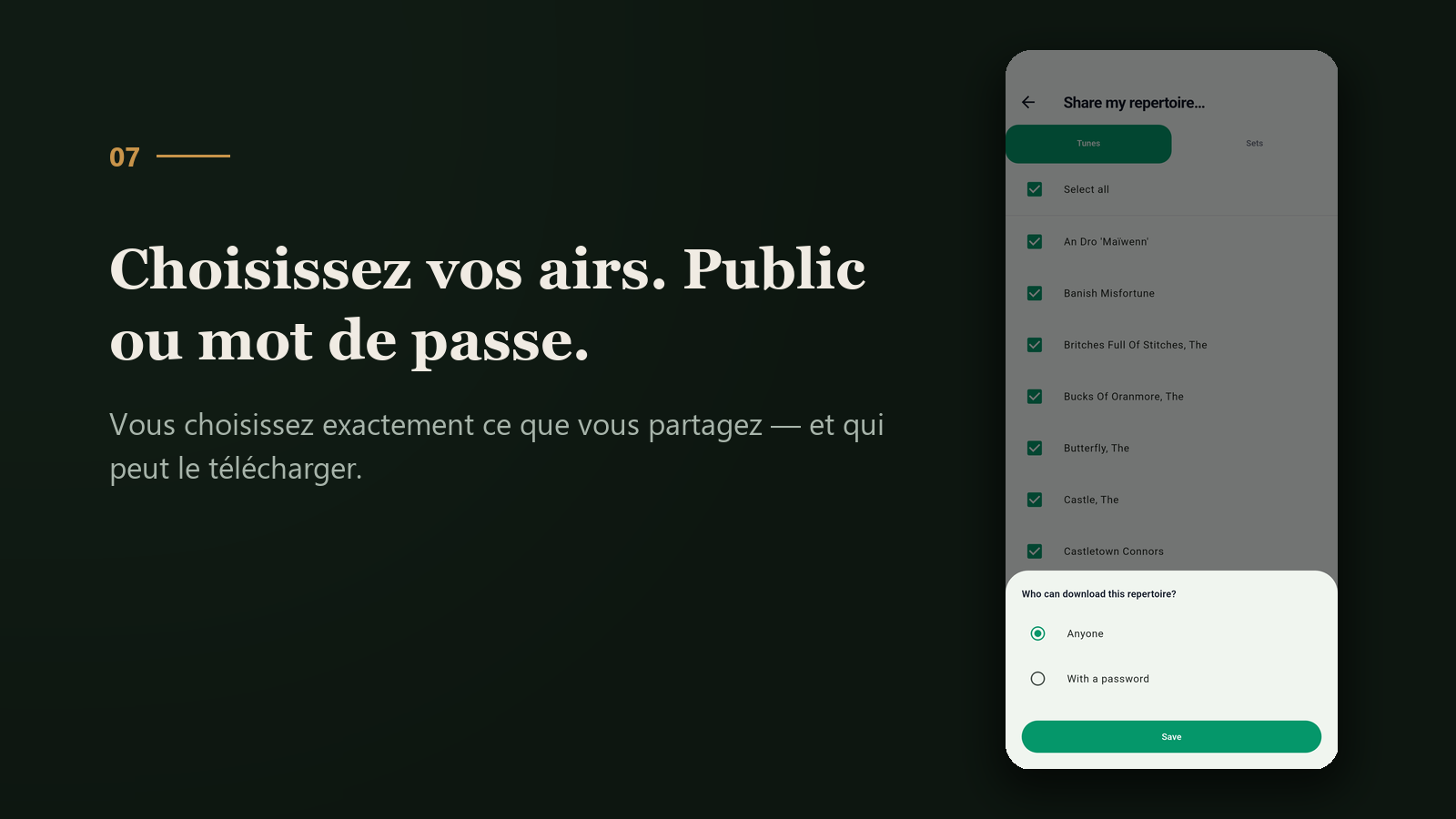 Choisissez vos airs : partage public ou prot&eacute;g&eacute; par mot de passe