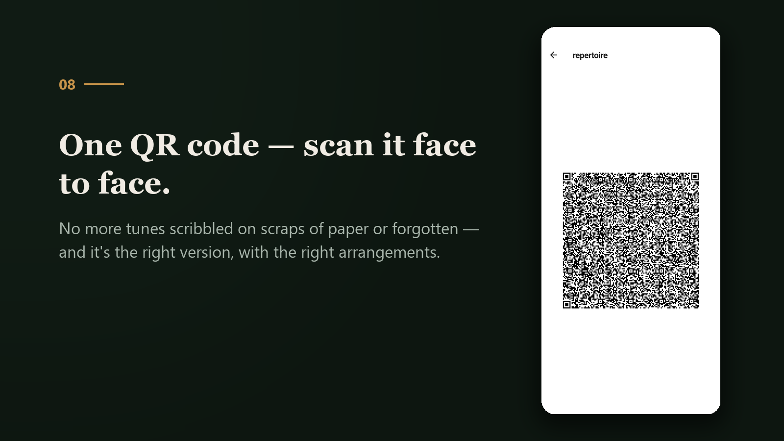 One QR code holding the tunes and sets you picked, scanned face to face